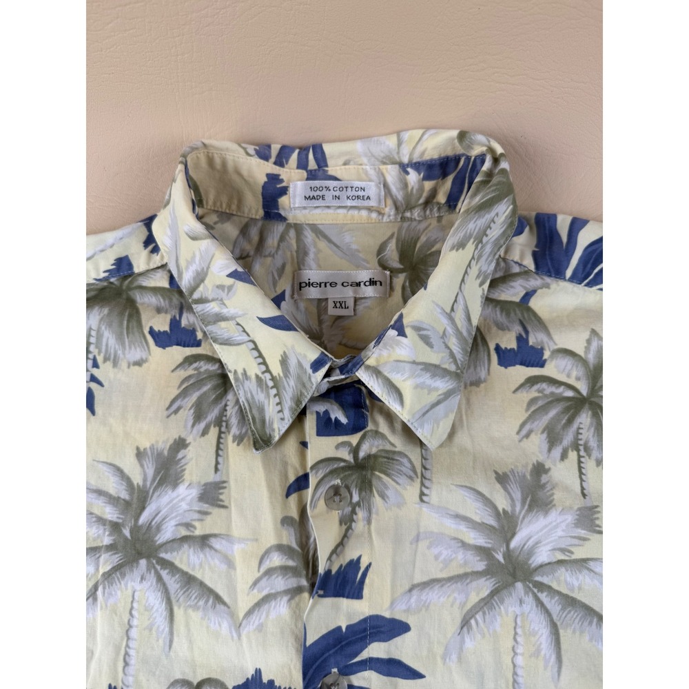 Tropical Palm Tree Shirt Cotton Button Down XXL Pierre Cardin